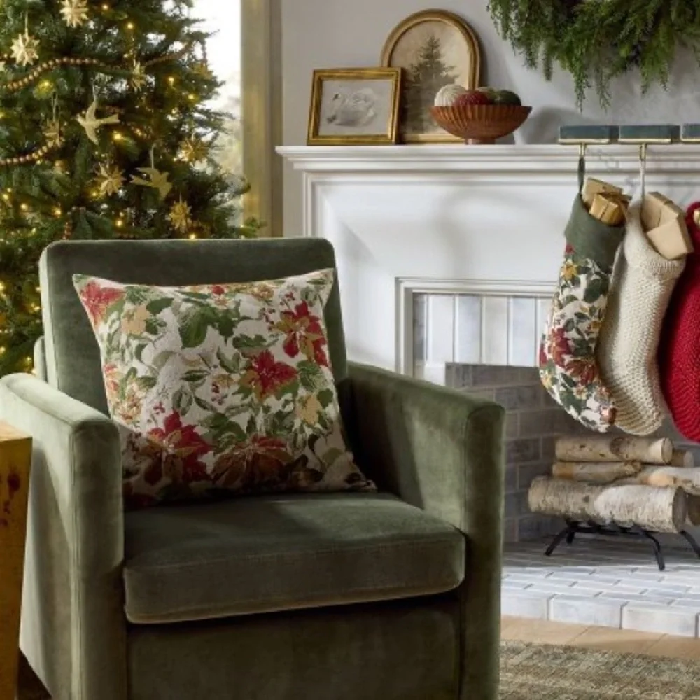 2/ Woven Holiday Floral Square Throw Pillow designed with Studio Mcgee